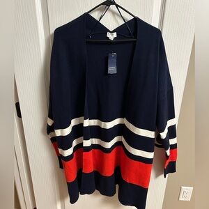 NWT Crown & Ivy Navy and Red Striped Cardigan